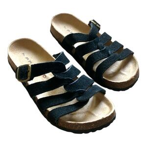 Fresno Sandals black leather cork birkenstock-style slides buckle women’s size 7